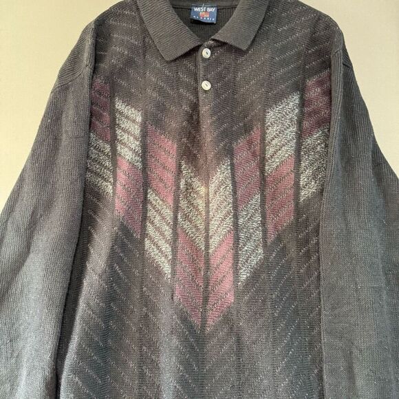 West Bay Classic Men’s Polo Sweater Size 2XL  Red/Grey Graphic Vintage - Picture 2 of 8